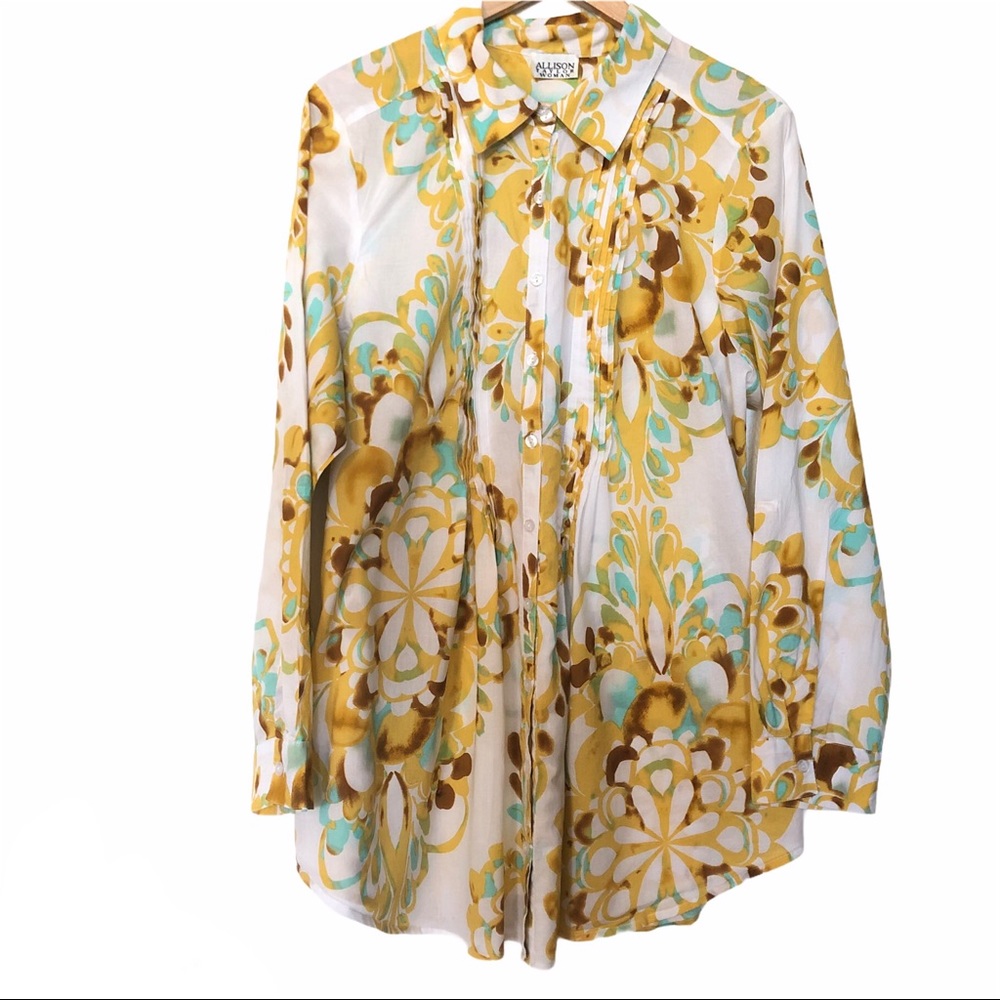 Allison Taylor Yellow Floral Pleated Button Down